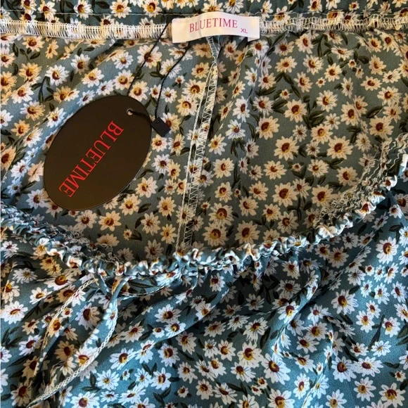 Teal Floral Maxi Skirt with Elastic Waist - Picture 3 of 3